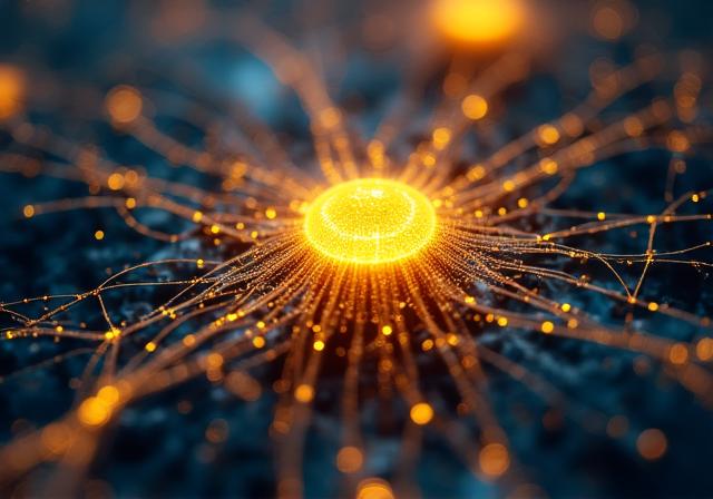 Secure AI neural network visualization with golden glowing accents